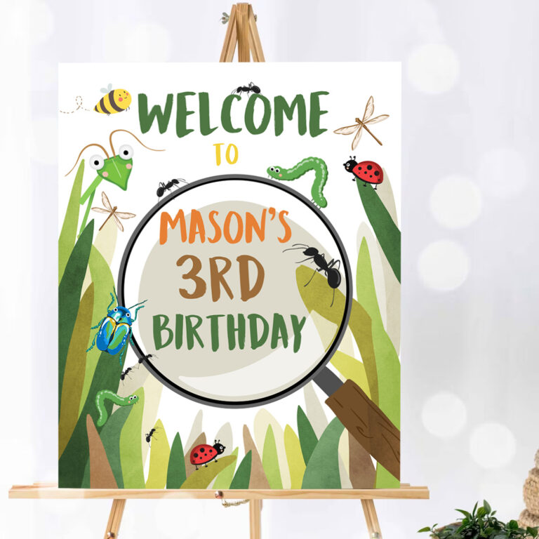 1 Editable Bug Birthday Party Welcome Sign Boy Bug Party Outdoor Bug Hunt Birthday Sign Table Sign Bugging Download Corjl Template PRINTABLE 0090 1