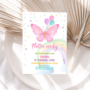 1 Editable Butterfly Birthday Invitation Butterfly Invitation Garden Floral Flowers Pink Gold Girl Download Printable Template Corjl 0162 1