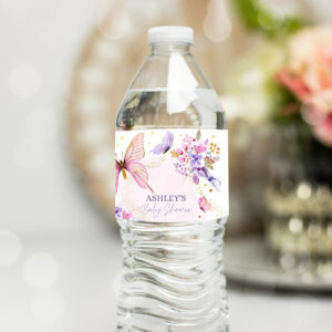 1 Editable Butterfly Water Bottle Label Girl Floral Butterfly Party Garden Pink Gold Purple Drink Label Download Printable Template Corjl 0437 1