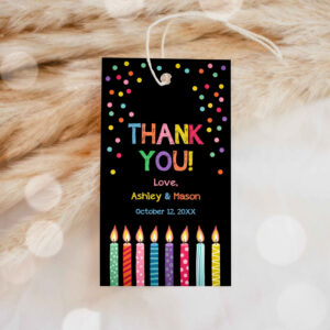 1 Editable Candles Confetti Favor Tags Joint Twin Birthday Thank You Tags Label Candle Colorful Boy Girl Shower Corjl Template Printable 0277 1