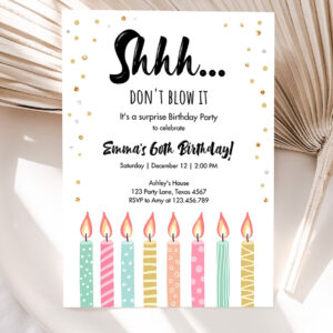 1 Editable Candles Surprise Birthday Invitation Shhh Its A Surprise Party 30th 40th 50th 60th Adult Download Corjl Template Printable 0277 1