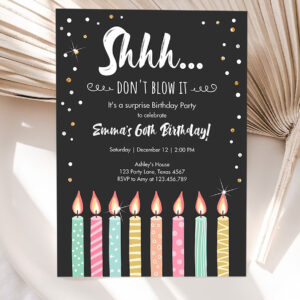 1 Editable Candles Surprise Birthday Party Invitation Shhh Its A Surprise Party 30th 40th 50th 60th Adult Download Corjl Template Printable 0277 1