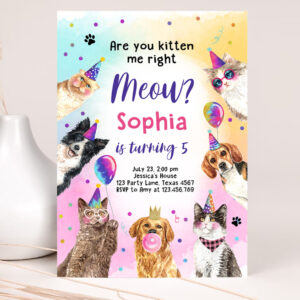1 Editable Cat Birthday Party Invitation Kitten Birthday Invite Kitten me Right Meow Invite Party Animals Girl Download Template Corjl 0460 1