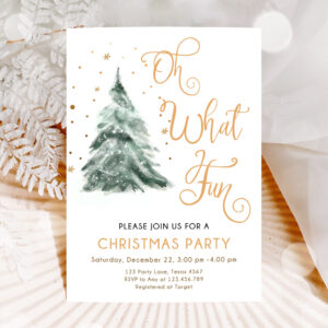 1 Editable Christmas Party Invitation Winter Tree Oh What Fun Invite Holiday Party Birthday Invite Corjl Template Download Printable 0363 1