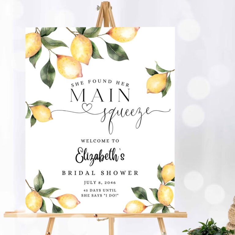 1 Editable Citrus Lemon Bridal Shower Welcome Sign Rustic She Found Her Main Squeeze Welcome Sign Printable Template
