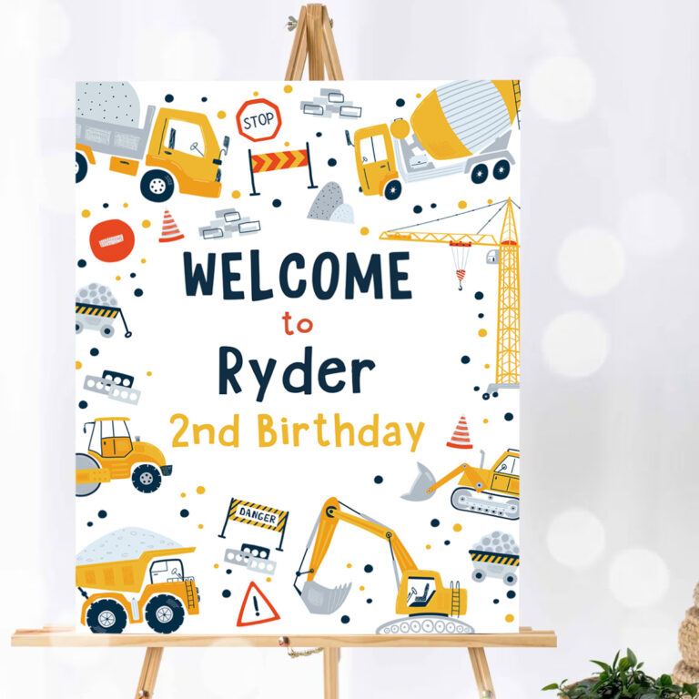 1 Editable Construction Welcome Sign Dump Truck Digger Excavator Construction Welcome Birthday Party Welcome Sign Favors Instant Download AC 1
