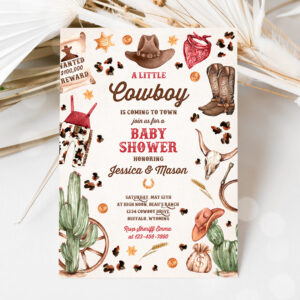 1 Editable Cowboy Baby Shower Invitation A Little Cowboy Is Coming To Town Wild West Rodeo Southwestern Ranch Baby Shower Instant Download QC 1
