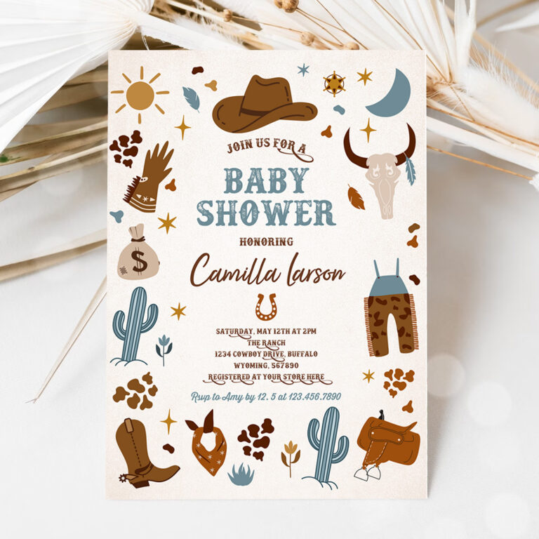 1 Editable Cowboy Baby Shower Invitation Wild West Cowboy Baby Shower Rodeo Boy Baby Shower Southwestern Ranch Baby Shower Instant Download CW 1