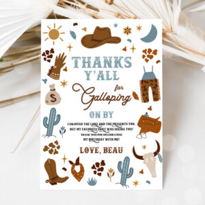 1 Editable Cowboy Birthday Party Thank You Card Wild West Cowboy Rodeo Birthday Party Southwestern Ranch Birthday Decor Instant Download CW 1