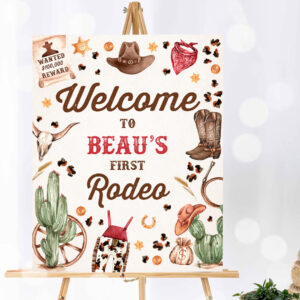 1 Editable Cowboy Birthday Party Welcome Sign Wild West Cowboy 1st Rodeo Birthday Party Southwestern Ranch Birthday Party Instant Download QC 1