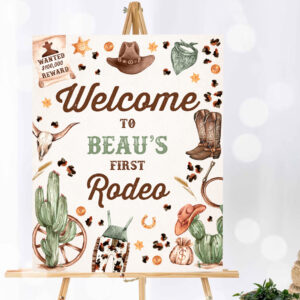 1 Editable Cowboy Birthday Party Welcome Sign Wild West Cowboy 1st Rodeo Birthday Party Southwestern Ranch Birthday Party Instant Download QO 1