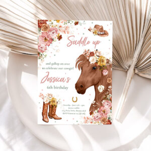 1 Editable Cowgirl Birthday Invitation Horse Birthday Invitation Wildflower Fall Floral Cowgirl Horse Birthday
