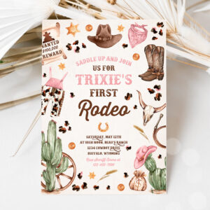 1 Editable Cowgirl Birthday Party Girl Invitation Wild West Cowgirl 1st Rodeo Birthday Party Southwestern Ranch Birthday Party