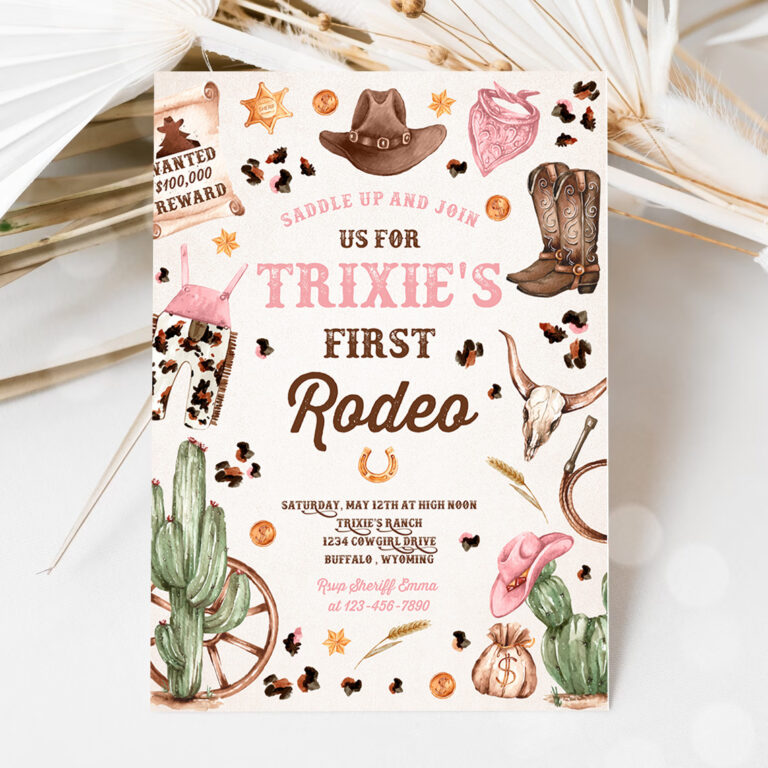 1 Editable Cowgirl Birthday Party Invitation Wild West Cowgirl 1st Rodeo Birthday Party Southwestern Ranch Birthday Party Instant Download QW 1