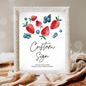 1 Editable Custom Sign Berry First Birthday Sign Berry Sweet Party Decor Girl Strawberries Blueberry Market 8x10 Download PRINTABLE Corjl 0399 1