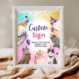 1 Editable Custom Sign Cat Birthday Kitten Birthday Party Sign Girl Pawty Decor Party Animals Table Sign Decor 8x10 Download Printable 0460 1