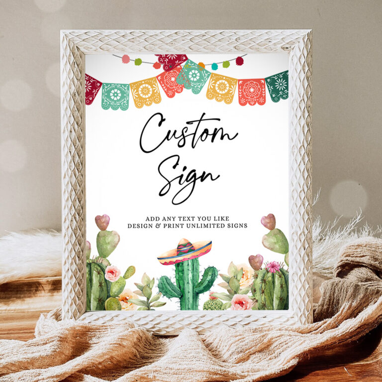 1 Editable Custom Sign Fiesta Cactus Sign Fiesta Decor Succulent Table Sign Shower Decor Mexican Watercolor Corjl Template Printable 8x10 0404 1