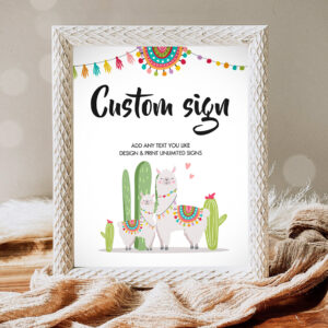 1 Editable Custom Sign Llama Fiesta Cactus Sign Fiesta Decor Table Sign Baby Shower Decor 8x10 1