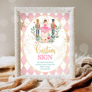 1 Editable Custom Sign Nutcracker Birthday Decor Land of Sweets Party Sign Sugar Plum Fairy Girl Pink Table Sign Corjl Template PRINTABLE 0352 1