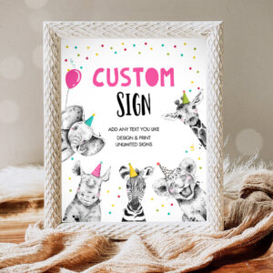 1 Editable Custom Sign Party Animals Sign Wild One Animals Decor Zoo Safari Animals Girl Table Decoration 8x10 Instant Download PRINTABLE 0390 1