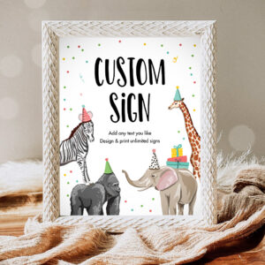 1 Editable Custom Sign Party Animals Sign Wild One Animals Decor Zoo Safari Animals Table Sign Decoration 8x10 Instant Download PRINTABLE 0142 1
