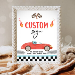 1 Editable Custom Sign Race Car Birthday Two Fast 2 Curious Racing Vintage Cars Red Boy Party 8x10 Download Corjl Template PRINTABLE 0424 1