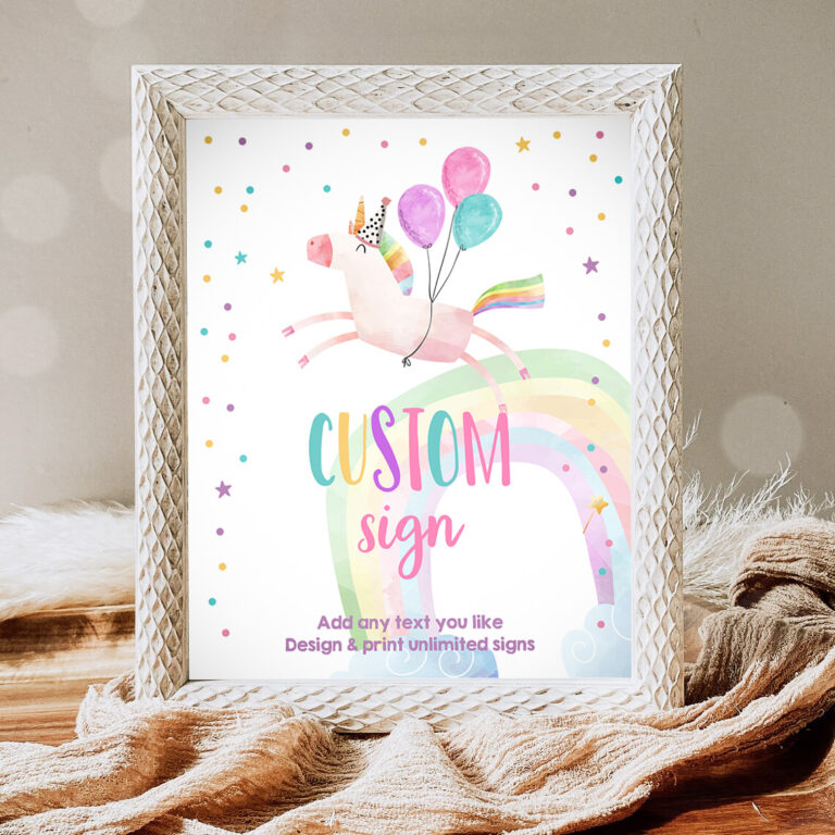 1 Editable Custom Sign Unicorn Sign Pink Unicorn Birthday Decorations Girl Magical Table Sign Rainbow Decoration 8x10 Download PRINTABLE 0336 1