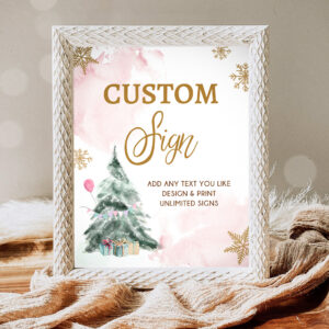 1 Editable Custom Sign Winter Tree Birthday Winter Onederland Decor 1st Party Its Cold Outside Gold Pink 8x10 Download PRINTABLE Corjl 0363 1