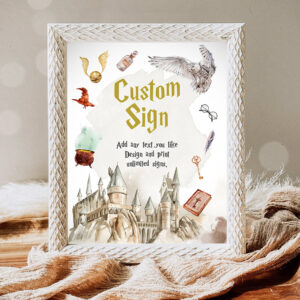 1 Editable Custom Sign Wizard Birthday Decor Wizard Sign Magic School The Chosen One Wizardry Castle Shower Sign Template Corjl PRINTABLE 0440 1