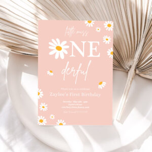 1 Editable Daisy Birthday Party Invitation Boho Little Miss One derful 1st Birthday Bohemian Daisy Floral Groovy Party