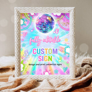 1 Editable Dance Birthday Party Custom Party Table Sign Tie Dye Dance Glow Neon Dance Party Favors Disco Dance Party Instant Editable File Y1 1