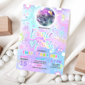 1 Editable Dance Party Invitation Tie Dye Dance Party Invitation Glow Tie Dye Dance Party Neon Glow Disco Dance Party