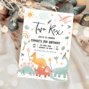 1 Editable Dinosaur Birthday Party Invitation Dinosaur Two Rex Birthday Party Jurassic Dinomite 2nd Birthday Party