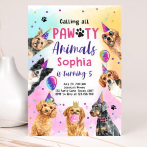 1 Editable Dogs Birthday Party Invitation Puppy Birthday Invite Calling All Pawty Animals Party Animals Download Printable Template Corjl 0460 1