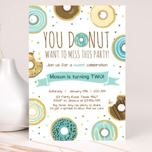 1 Editable Donut Birthday Invitation You Donut Want To Miss This Boy Blue Sweet Doughnut First Birthday 1st Donut Grow Up Corjl Template 0050 1