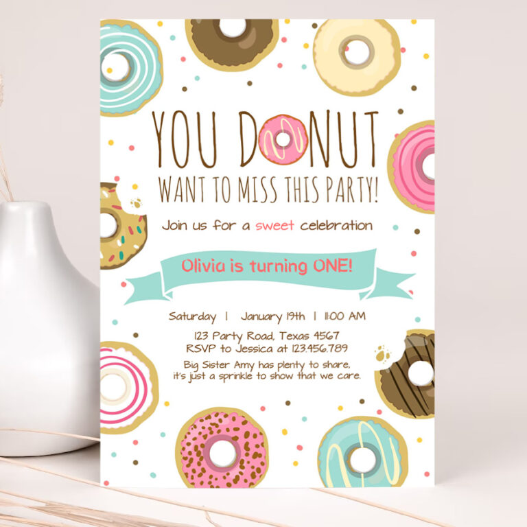 1 Editable Donut Birthday Invitation You Donut Want To Miss This Girl Pink Sweet Doughnut First Birthday 1st Donut Grow Up Corjl Template 0050 1