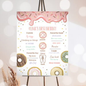1 Editable Donut Birthday Milestone Sign Doughnut Chalkboard Sweet Birthday First Birthday 1st Pastel Download Corjl Template Printable 0320 1