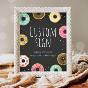 1 Editable Donut Sign Birthday Bridal Shower Baby Shower Wedding Pink Girl Teal Chalk Table Bar Custom Sign Doughnut Sweet Dark Corjl Template 0050 1