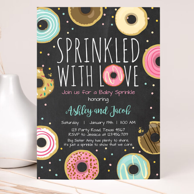 1 Editable Donut Sprinkle Invitation Sprinkled With Love Coed Shower Gender Neutral Pink Girl Digital Download Printable Corjl Template 0050 1
