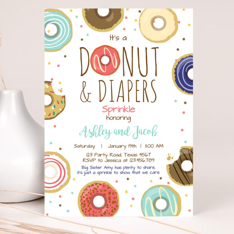 1 Editable Donut and Diapers Sprinkle Invitation Baby Shower Coed Shower Boy Navy Blue Red Sweet Printable Corjl Template Digital 0050 1