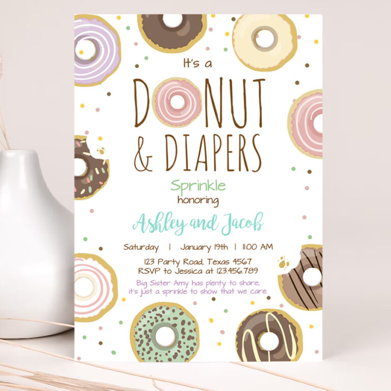 1 Editable Donut and Diapers Sprinkle Invitation Sprinkled With Love Coed Shower Pastel Pink Girl Boy Neutral Printable Corjl Template 0050 1