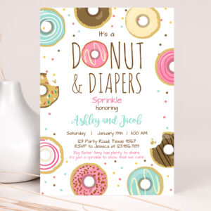 1 Editable Donut and Diapers Sprinkle Invitation Sprinkled With Love Coed Shower Pink Girl Digital Download Printable