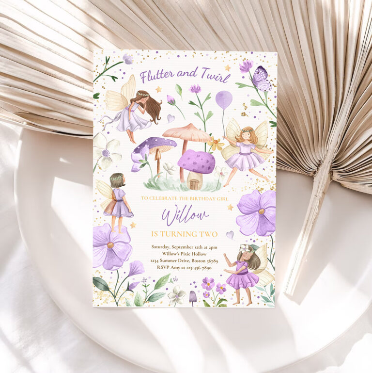 1 Editable Fairy Birthday Invitation Whimsical Enchanted Pixie Fairy Party Magical Floral Fairy Princess Party