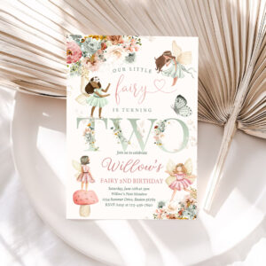 1 Editable Fairy Birthday Invitation Whimsical Pink Green Wildflower Fairy 2nd Birthday Magical Floral Fairy Garden Birthday Instant Download Editable WF 1