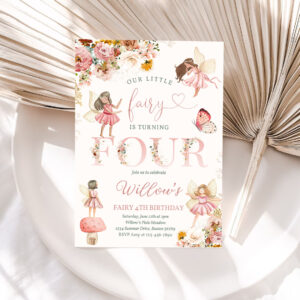 1 Editable Fairy Birthday Invitation Whimsical Pink Wildflower Fairy 4th Birthday Magical Floral Fairy Garden Birthday Instant Download Editable WF 1