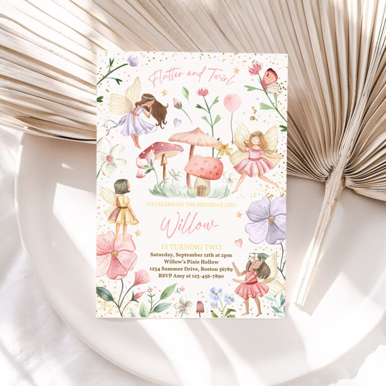 1 Editable Fairy Birthday Invite Whimsical Enchanted Pixie Fairy Party Magical Floral Fairy Princess Party
