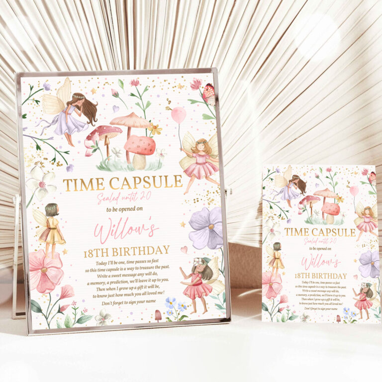 1 Editable Fairy Birthday Party Time Capsule Note Card Enchanted Magical Floral Fairy Princess Birthday Party Instant Editable File SF 1
