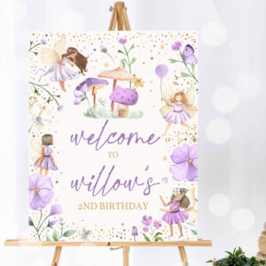1 Editable Fairy Birthday Party Welcome Sign Whimsical Violet Enchanted Magical Floral Fairy Princess Birthday Party Decorations Instant Download SF 1