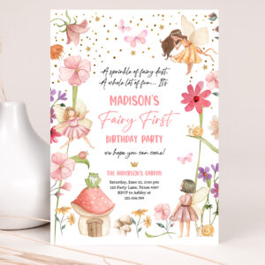 1 Editable Fairy First Birthday Invitation Fairy Garden Birthday Fairy Forest Girl 1st Birthday Magical Download Printable Template Corjl 0406 1