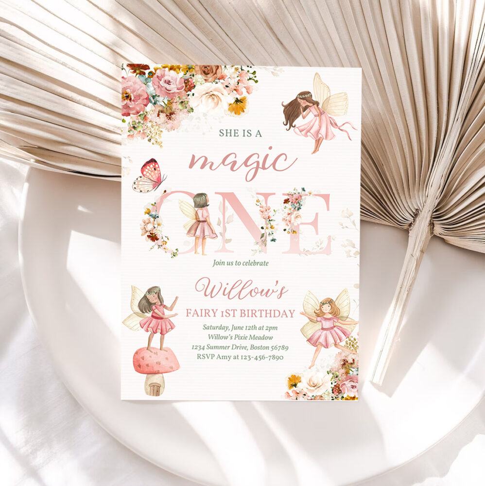 1 Editable Fairy Magic One Birthday Invitation Whimsical Wildflower Fairy 1st Birthday Magical Floral Fairy Garden Party Instant Download WF 1